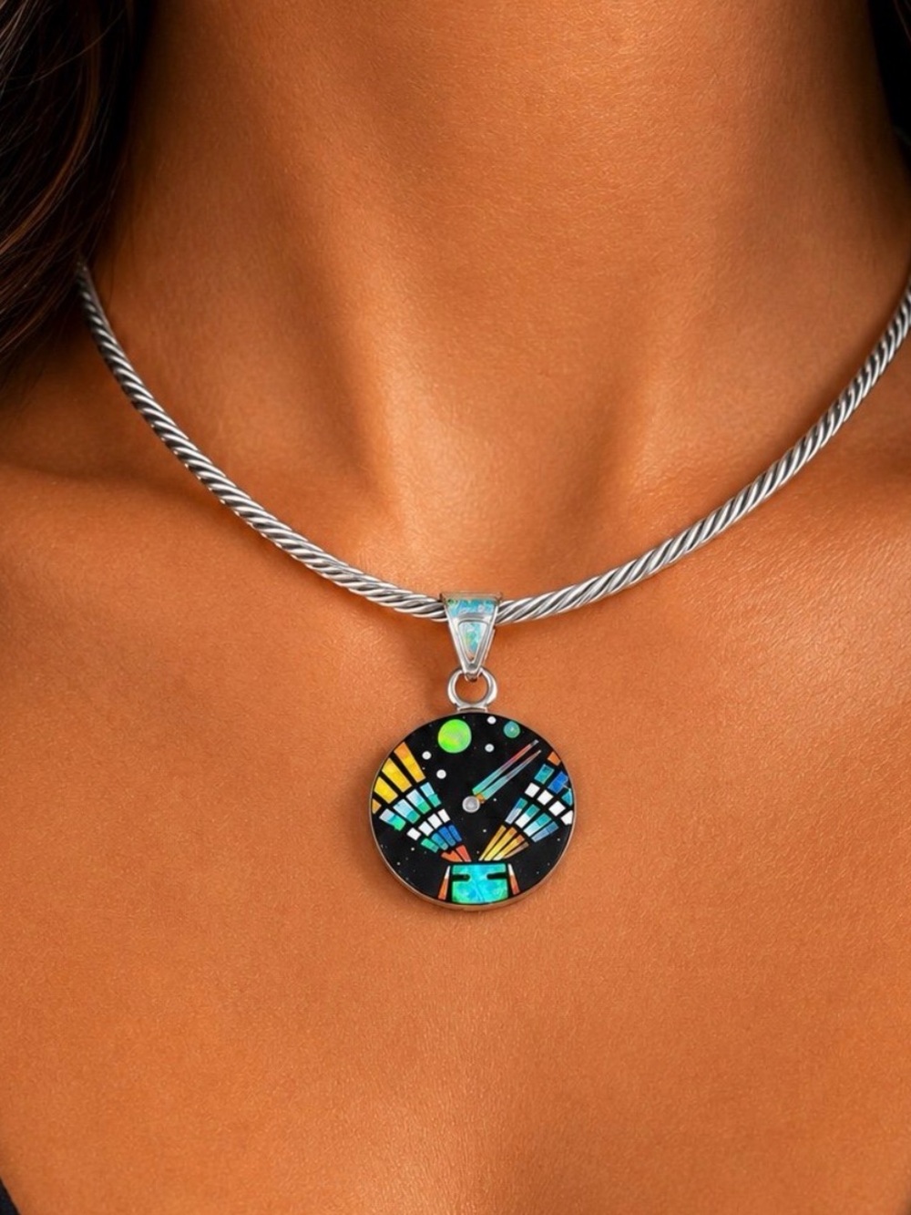 RD Signed Sterling Silver Inlay Pendant